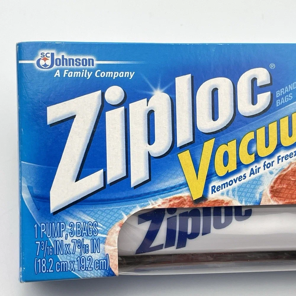 Ziploc Vacuum‎ Starter Kit Hand Pump With 3 Freezer Quart Bags NEW & SEALED